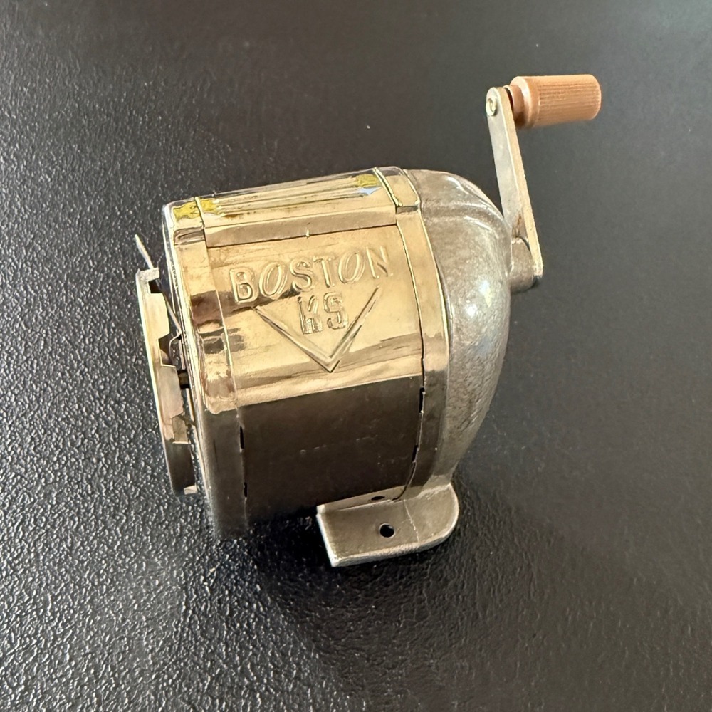 Boston KS Pencil Sharpener Silver Manual Metal Desk Mount USA Vintage